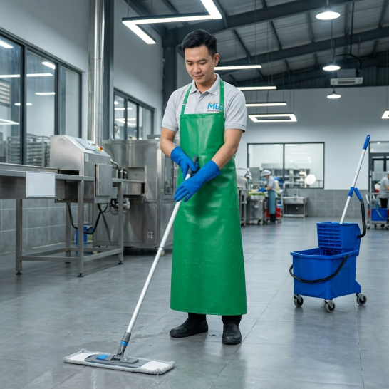 Tạp dề chống thấm màu xanh lá cho nhân viên vệ sinh công nghiệp Tạp dề chống thấm màu xanh lá cho nhân viên vệ sinh công nghiệp