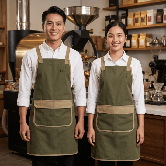 Tạp dề nhân viên phục vụ nhà hàng dây chữ H màu xanh rêu