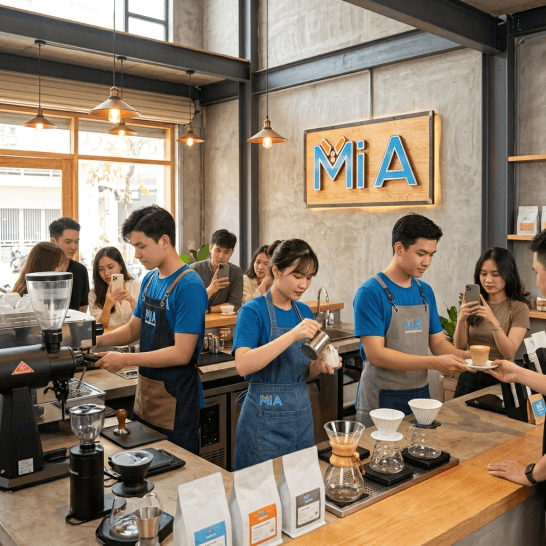 Tạp dề quán cafe trà sữa đồng bộ với concept thiết kế và hình ảnh thương hiệu Tạp dề quán cafe trà sữa đồng bộ với concept thiết kế và hình ảnh thương hiệu