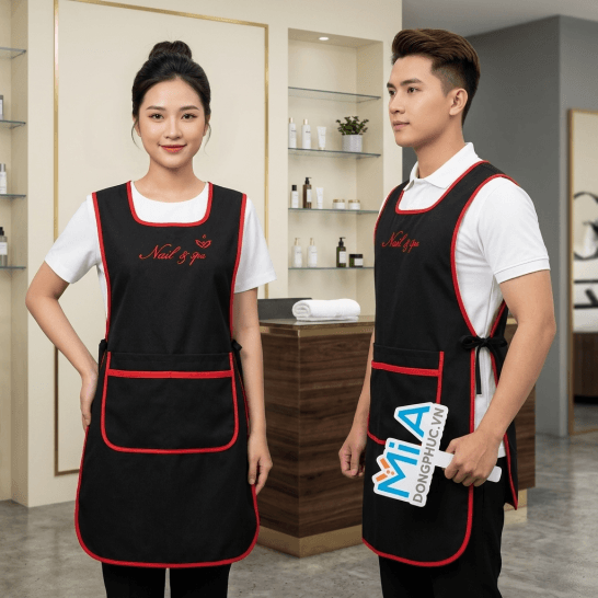 Tạp dề tiệm nail spa thêu logo Nail & Spa