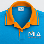 Áo thun cổ bo trụ cài nút kiểu polo phối màu xanh cam thêu logo vi tính tại Mi A Áo thun cổ bo trụ cài nút kiểu polo phối màu xanh cam thêu logo vi tính tại Mi A
